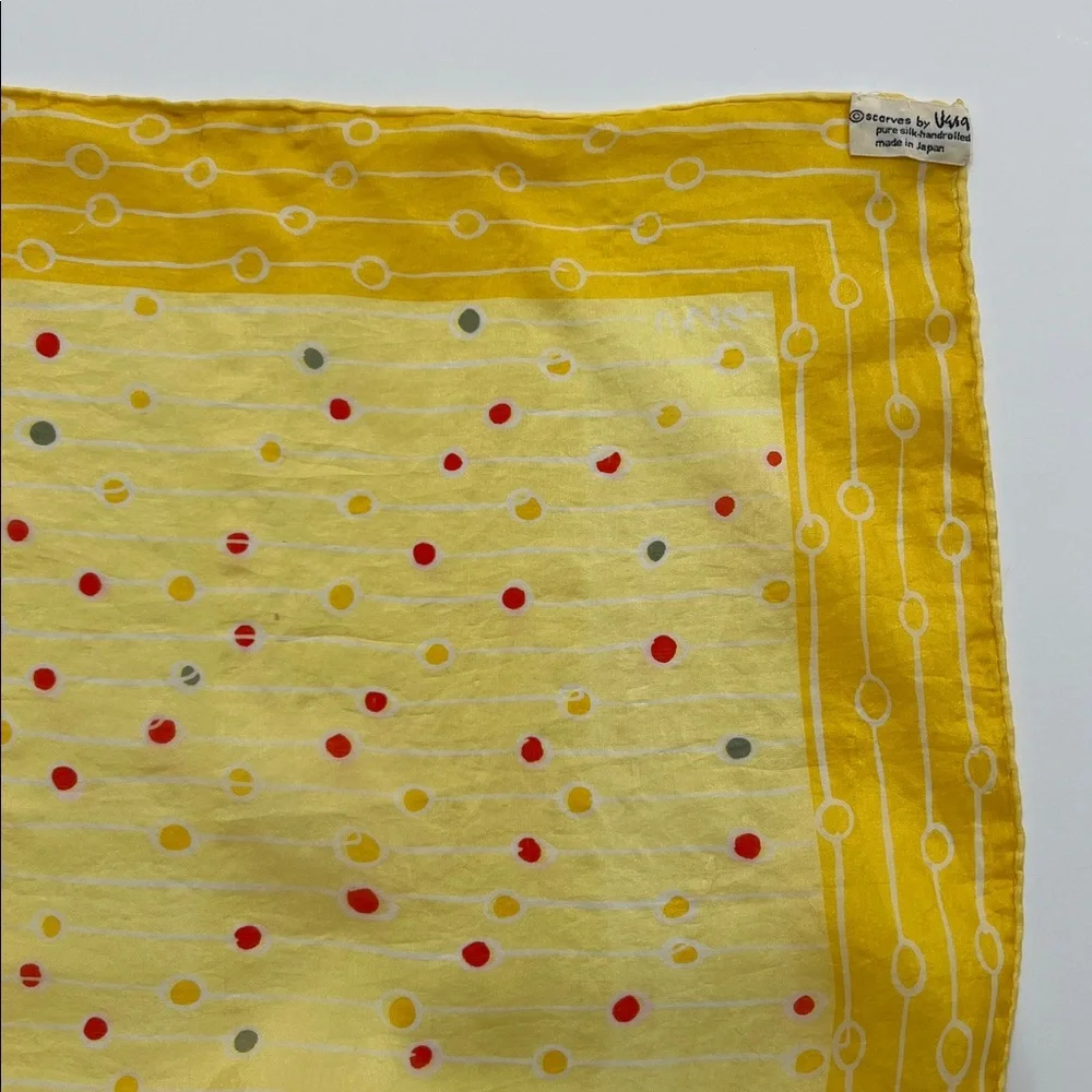 Vintage VERA  Neumann Yellow Silk Scarf very early, 1940’s soft & sheer dots
